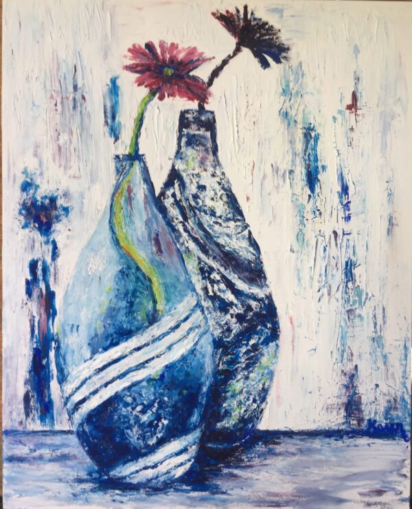 Original oil on canvas painting of a flower in a vase