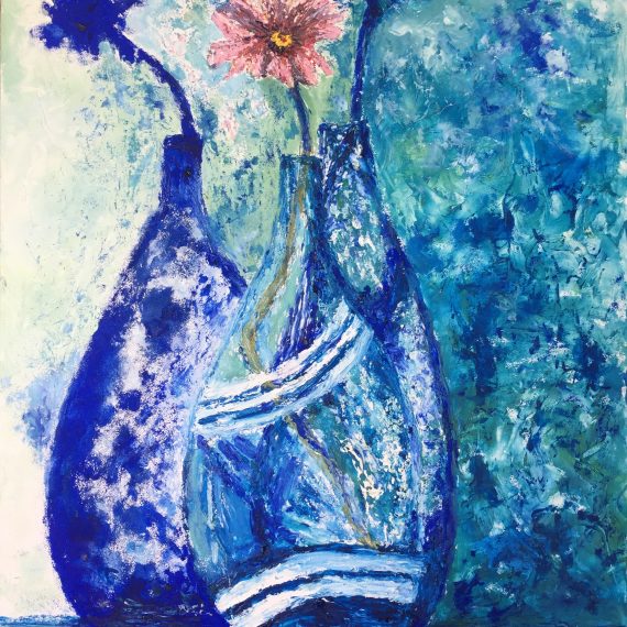 Original oil on canvas painting of a flower in a vase