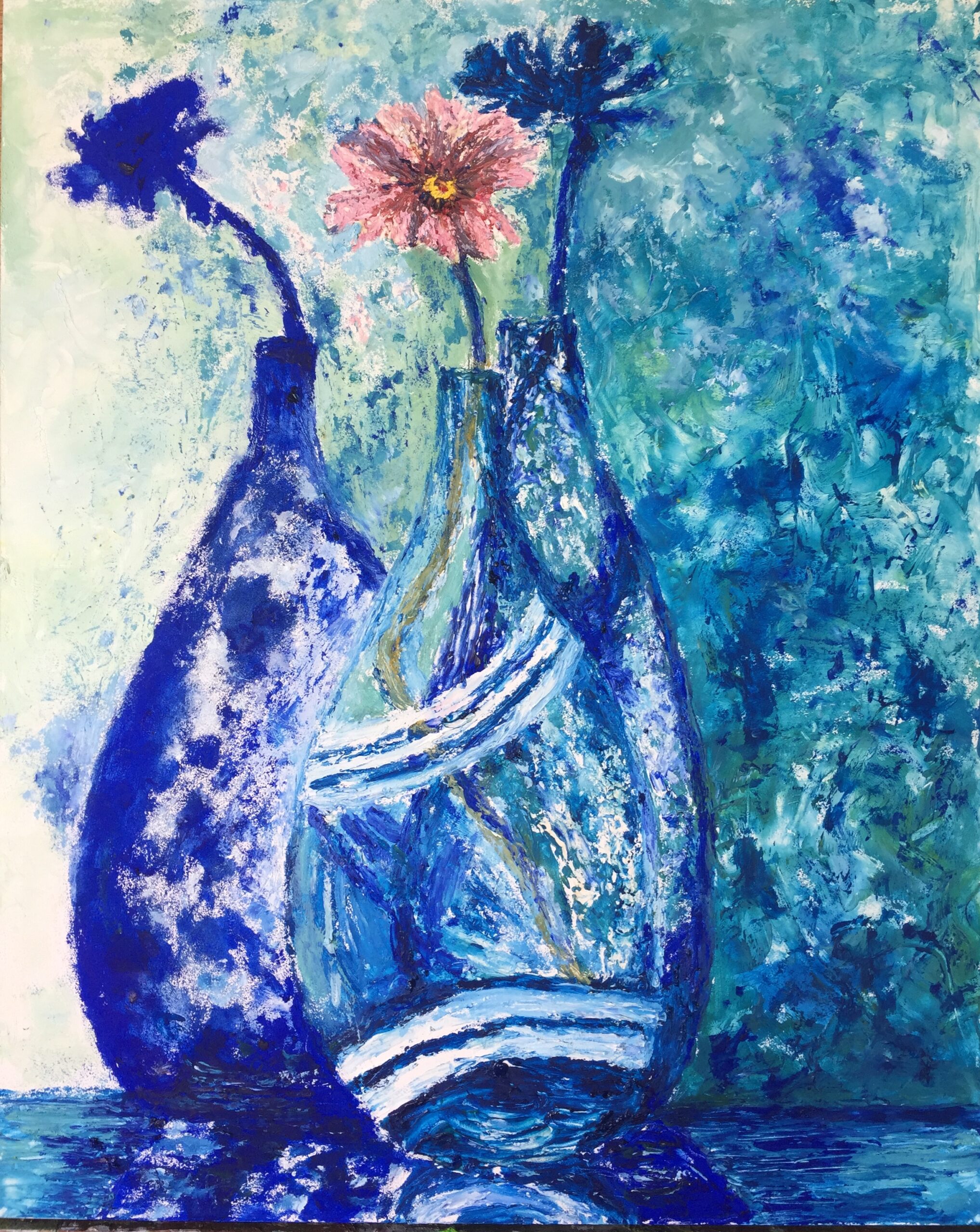 Original oil on canvas painting of a flower in a vase