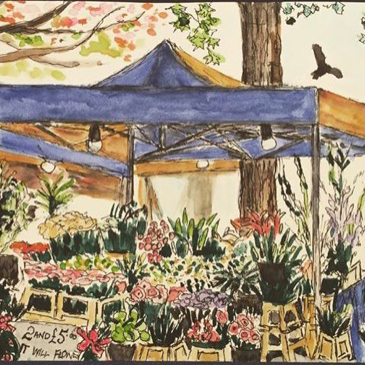 Gloucester Green Market watercolour and ink sketch