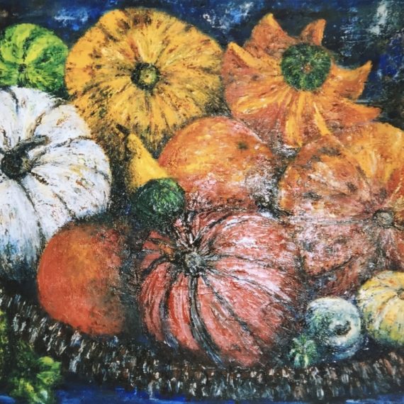Pumpkins on a table oil on canvas painting