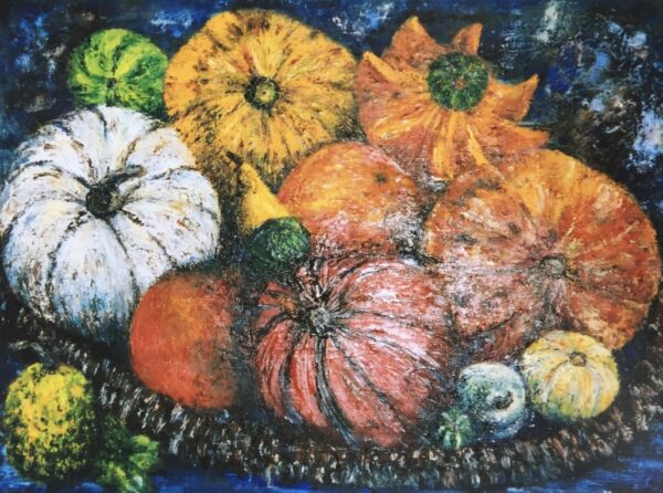 Pumpkins on a table oil on canvas painting