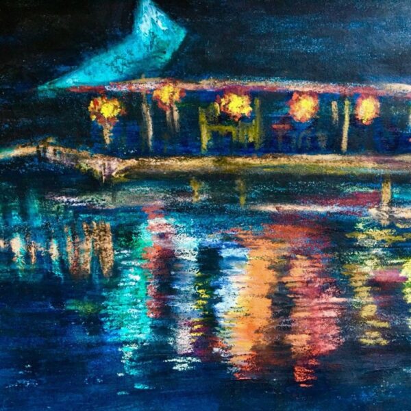 Water reflections at Pangkor Laut Malaysia mixed media pastel painting