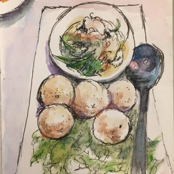 Fishball Delicacy watercolour and ink sketch