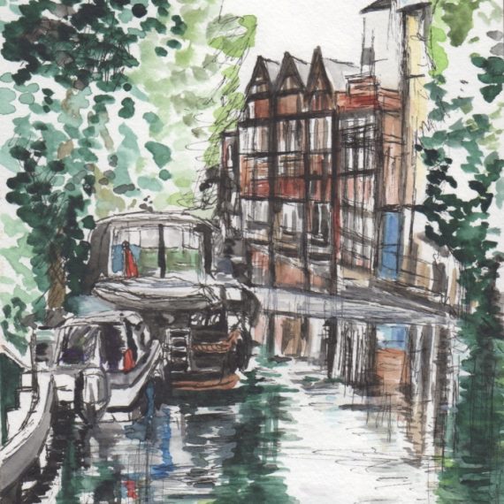 At Osney Locks, Oxford Watercolour Sketch