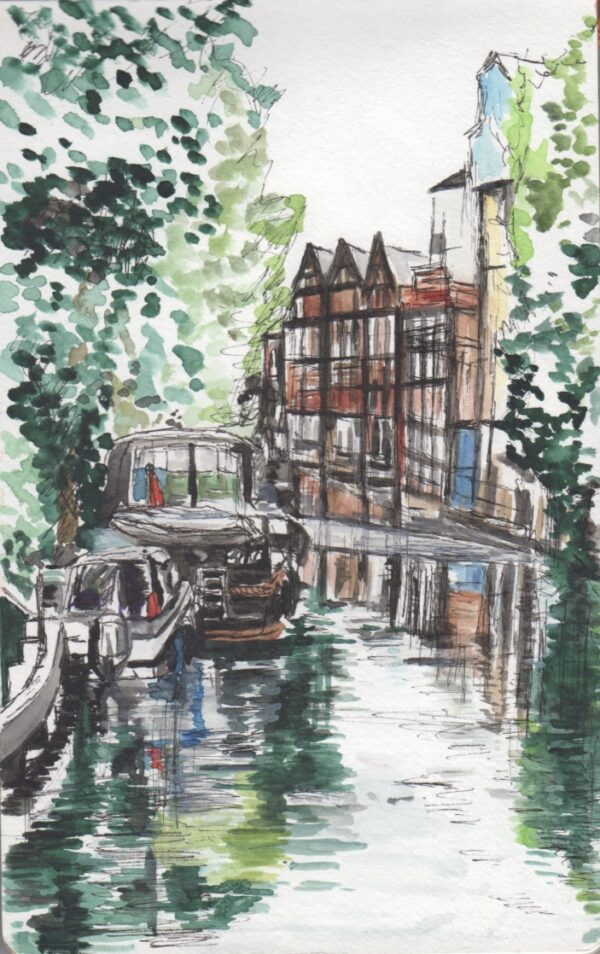 At Osney Locks, Oxford Watercolour Sketch