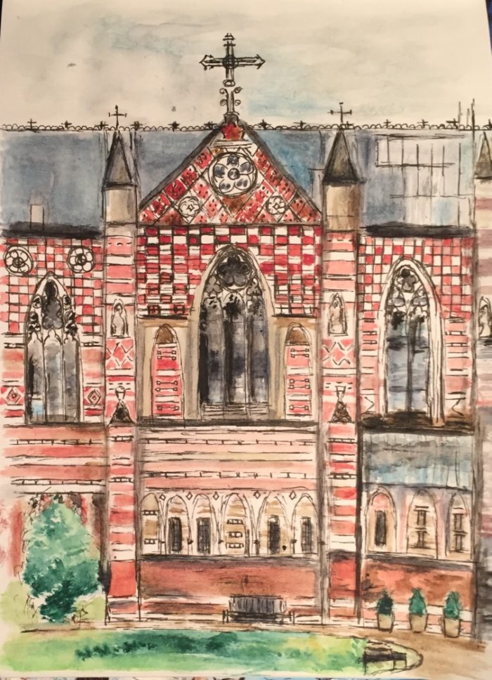 Keble College, University of Oxford watercolour and ink original painting