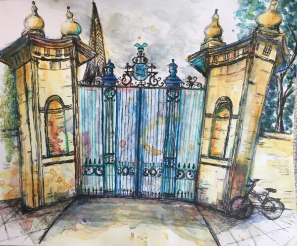 Trinity College, Oxford Main entrance gate watercolour and ink