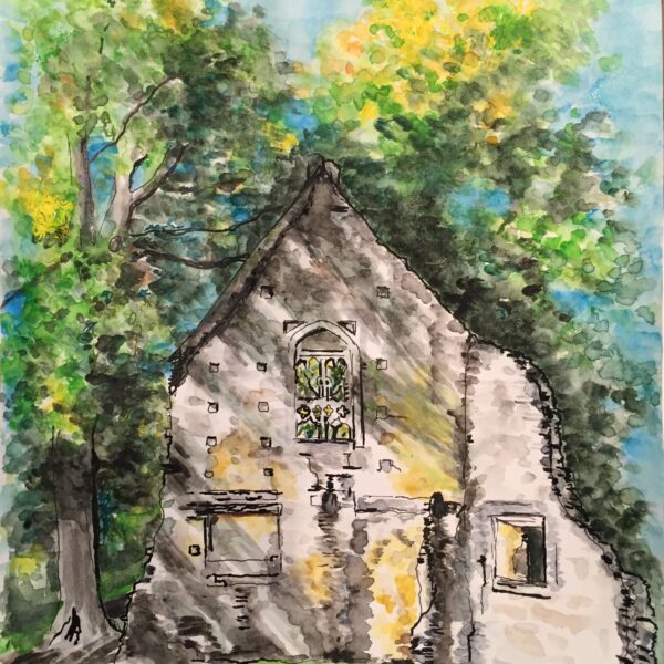 Watercolour Painting of Minster Lovell Hall Ruins in Summertime