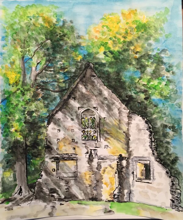 Watercolour Painting of Minster Lovell Hall Ruins in Summertime
