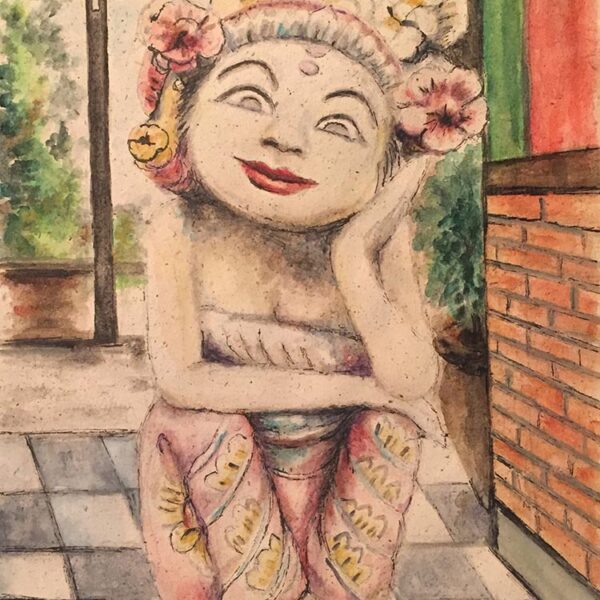 Watercolour painting of a Balinese Sculpture