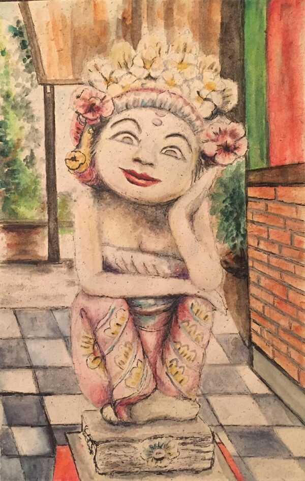 Watercolour painting of a Balinese Sculpture