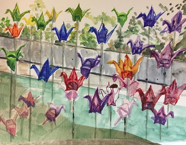 Watercolour of Origami to promote the project working with URA to promote the Tanjong Pagar area of Singapore
