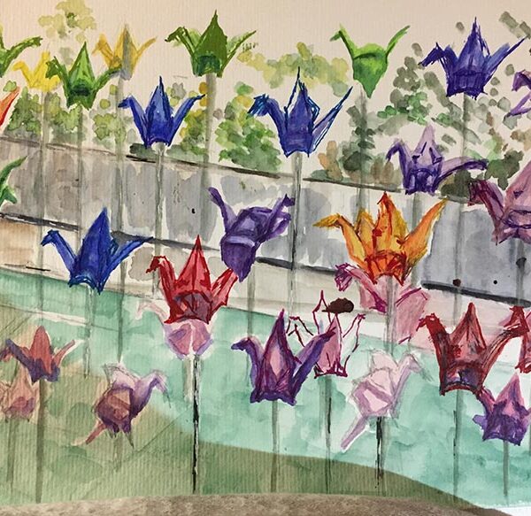 Watercolour of Origami to promote the project working with URA to promote the Tanjong Pagar area of Singapore