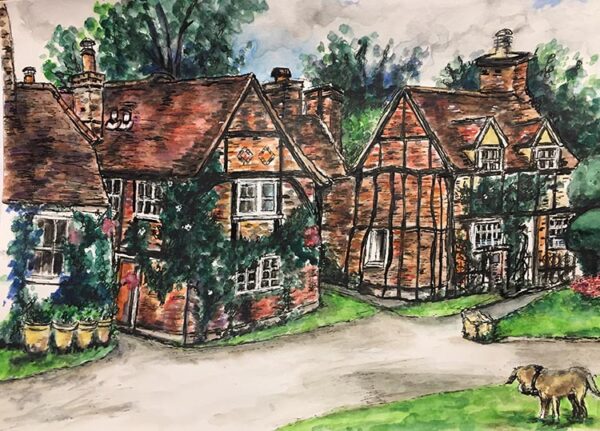 Watercolour painting of Turville the filming location of Vicar of Dibley