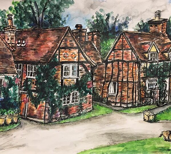 Watercolour painting of Turville the filming location of Vicar of Dibley