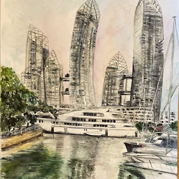 Singapore Marina Watercolour Painting