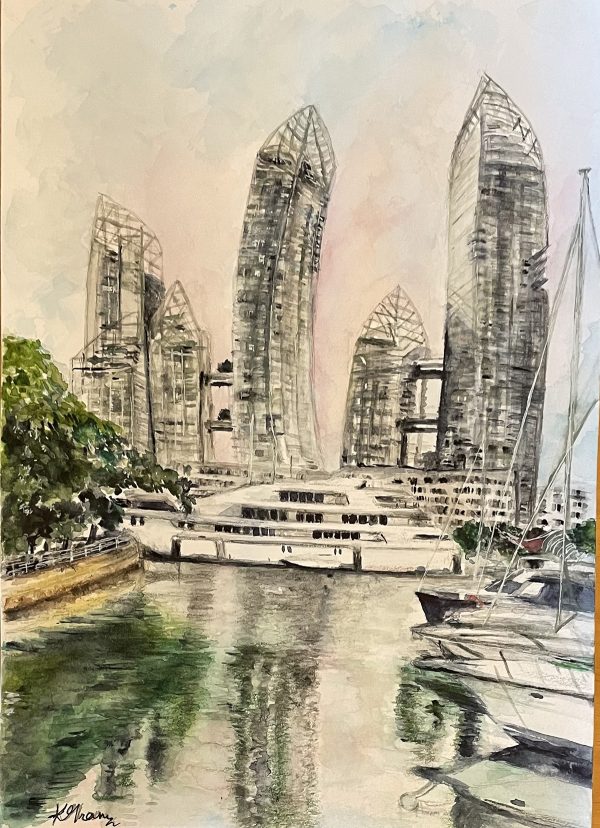 Singapore Marina Watercolour Painting